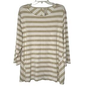 Chico’s Womens LS Cream Gold Metallic Striped Tunic Top Size 3/Large